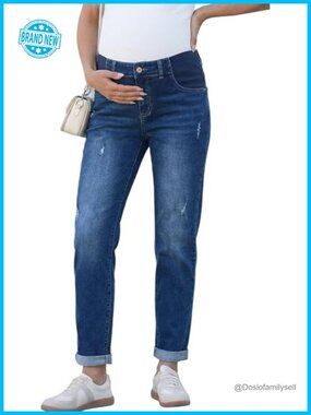 Maternity Skinny Jeans Elastic Waist Ripped Cropped